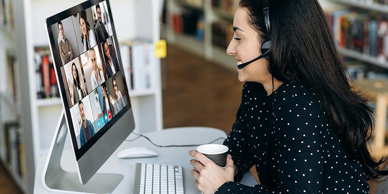 author participating in guideline committee call on computer